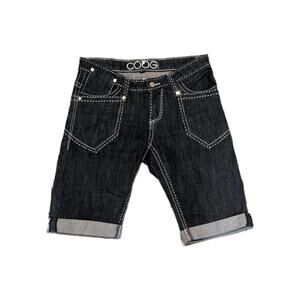 Coogi Y2K Denim Shorts Size 7/8 Dark Wash Heavy Contrast Baggy Streetwear